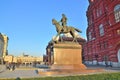 Moscow, Russia Ã¢â¬â November 16, 2018: Tourists visiting the monument to Marshal of the Soviet Union Georgy Zhukov on the Royalty Free Stock Photo